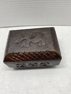 VTG Hand Carved Wooden Trinket Jewelry Box African Elephant With Hinged Lid • $20