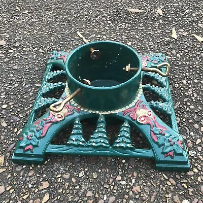 Vintage Innova MCM Painted Green Gold Red Cast Iron Christmas Tree Stand 13.5  • $79
