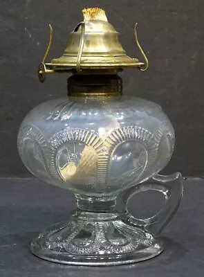 $39.95 • Buy 1800's ANTIQUE Victorian FINGER HOLE Clear Glass ZIPPER LOOP Kerosene OIL LAMP