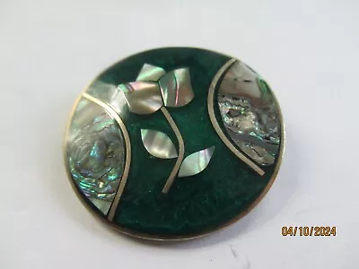 Vintage Silver Tone Inlaid Mother Of Pearl Brooch Pendant • $1.99