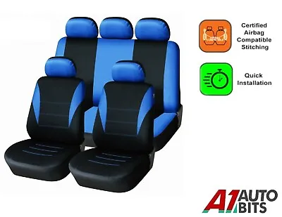 Blue Black Fabric Full Car Seat Covers Set For Dacia KIA Mini Cooper • £18.71
