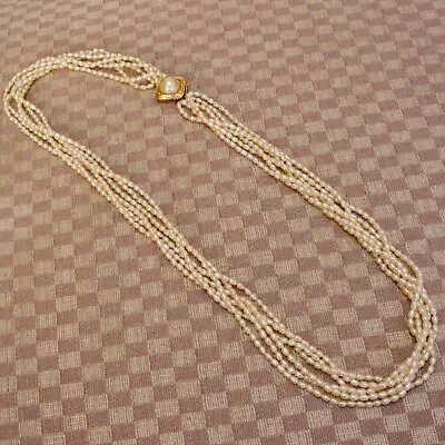 6 STRAND 31  PEARL NECKLACE WITH LARGE 14K YELLOW GOLD 15mm MABE PEARL CLASP • $495