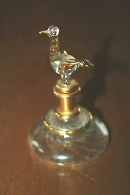 Glass Perfume Bottle With Gold Coloured Decoration And Bird Stopper DR • £12.80