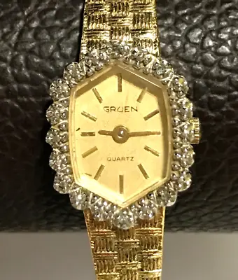 Vintage Gruen Quartz Genuine Diamonds Bezel Ladies Petite Dress Watch Works • $49.99