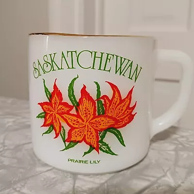 Vintage Federal Milk Glass Saskatchewan Canada Coffee Mug Prairie Lily • $5