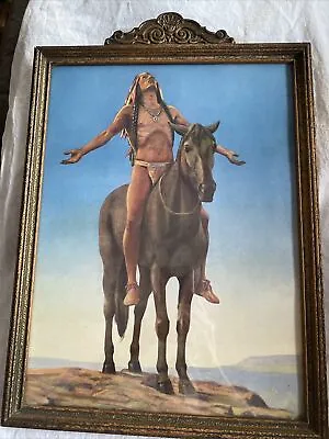 Vtg Indian & Horse  Appealing To The Spirits  Picture Print 40’s Framed 13 X 17 • $29.99