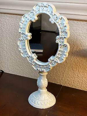 Beautiful Vintage Victorian Cast Iron Dresser Vanity Mirror Distressed White • $44.99