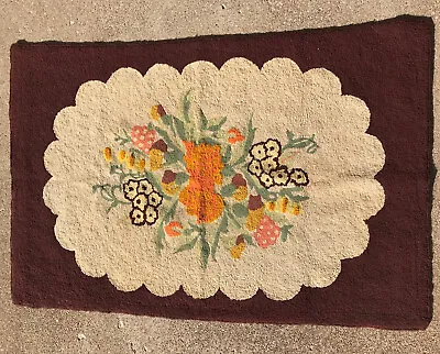 Antique American Hook Rug  Floral Beauty  37 X 25” Bright Colors Estate • $99