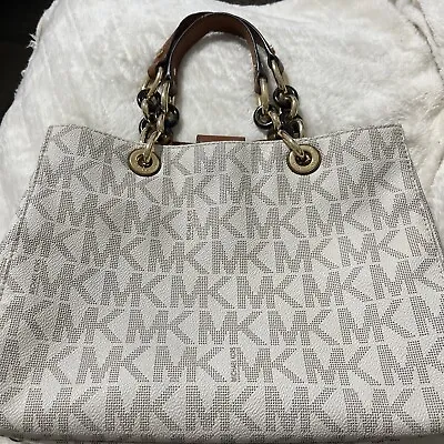 AUTHENTIC Michael Kors 'Cynthia' White Monogram Medium Satchel Bag No Strap • $69