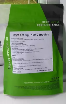 Peak Supps MSM Capsules 750mg  180 Capsules Joint Support BB 30/11/2024 • £8.95