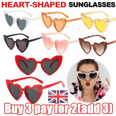 Women Ladies Love Heart Shape Sunglasses Cool Fun Dress Party Festival Glasses • £0.99