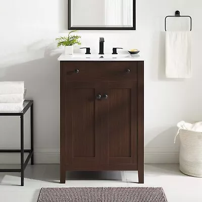 Modway Nantucket 24  Ceramic Sink Bathroom Vanity In Walnut White • $252.11