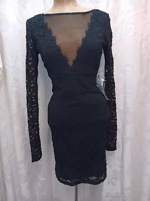 1980's Black Nylon Poly Spandex Cocktail Dress Jump Apparal For Macy's NWT S/XS • $89