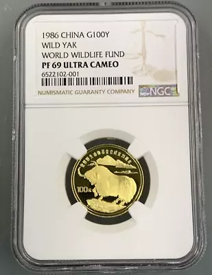 1986 Gold China Wild Yak 100 Yuan  World Wildlife  Ngc Pf69 Ultra Ca (eb1014356) • $3350