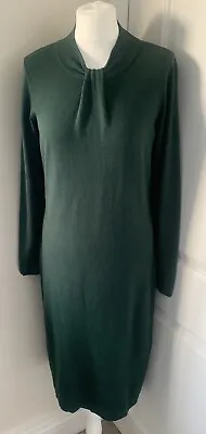 HOBBS Green Jumper Midi Dress Knit Jersey Sz 12 Twist Front Sweater Mad Men • £39