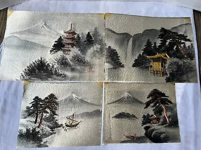 Japanese Silk Embroidery Tapestry Lot Of 4 Oriental Tapestries Textile Art • $50