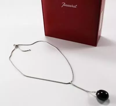 Baccarat Tentation 925 Sterling Silver Black Crystal Lariat Necklace Pendant • £134.15