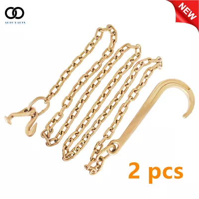 2PCS G70 5/16''x10' Transport Tow Chain J Hook Long Shank W/ R T J & Grab Hook • $70.15