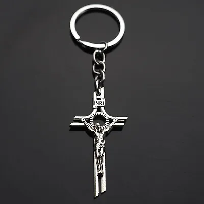 $6.09 • Buy Jesus On The Cross INRI Design Silver Color Keychain Charm Pendant Key Ring Gift
