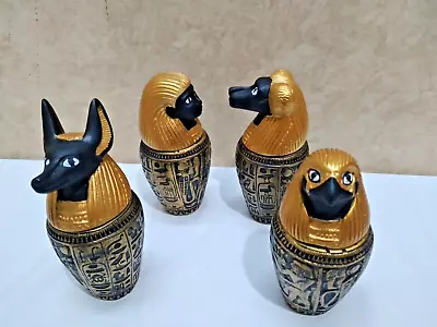 Set Of 4 Large Canopic Jars Antique Egyptian Organs Storage Luxury Handmade H 6  • £113.71