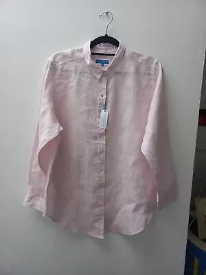 Beaufort And Blake Bacton Palm Tree Boyfriend Shirt 100% Linen Pink Medium • £30