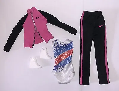 Barbie Gabby Douglas Doll Outfit Leotard Pink Nike Warm-Up Track Suit Shoes NEW • $59.99
