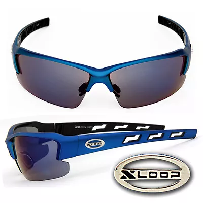 Xloop Sport Semi Rimless Sunglasses FREE Pouch - Matte Blue Frame Black Lens X46 • $9.99