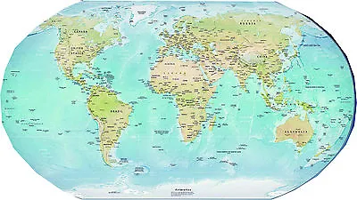 PHYSICAL WORLD MAP A2 Large Laminated Atlas Descriptive Educational Wall Poster  • £4.99