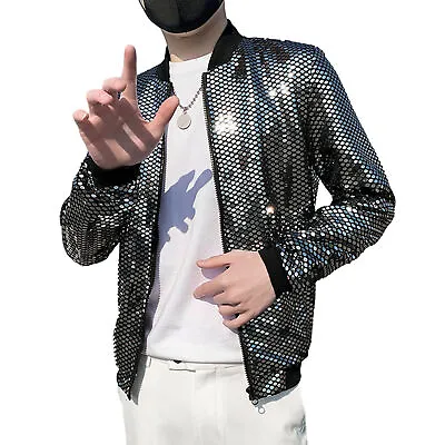 Men Sequin Coat Fashion Sequined Men's Streetwear Jackets Fashionable Baseball • £25.76