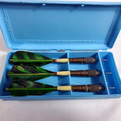 Set (3) Vintage Kwiz Darts W/Case Feather Flights Brass Barrels 30g England Made • $14.97