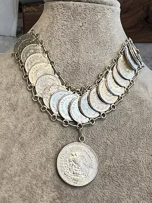 Vintage Coin Bracelet Silver Tone Costume Jewelry Mexico • $48