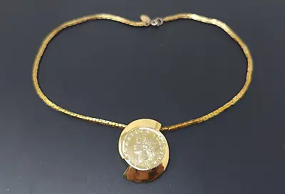 Vintage Les Bernard Antique Coin Replica Gold Tone Necklace 14  • $35