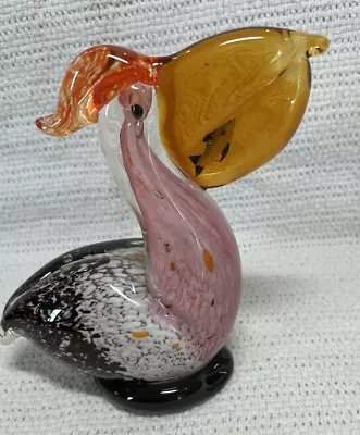 Murano Style Art Glass Hand  Blown Glass Pelican Figurine Fish In Mouth 6  • $19.25