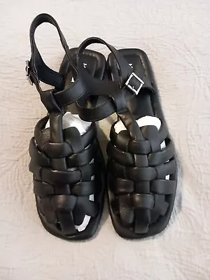 Monsoon Leather Strap Covered Sandals Caged Fisherman Style Black Size 7 BNWT • £24.99