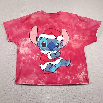 Disney T-Shirt Stitch Santa Short Sleeve Tee Christmas Women's 3X Red Tie Dye • $16.97