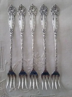 5 Antique Silver Peerless-Daffodil Seafood Cocktail Oyster Forks 1907 • $44.99