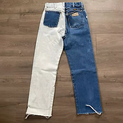 Wrangler Denim Jeans Custom 1 Of 1 Bleached Men’s Size 28 Raw Hem Western • $39.96