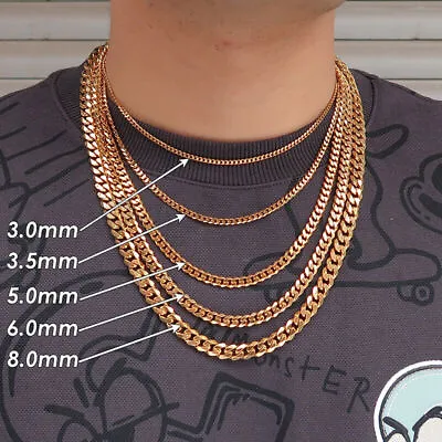 18ct Gold Plated Men Women Silver Stainless Steel Cuban Curb Link Chain Necklace • £5.99