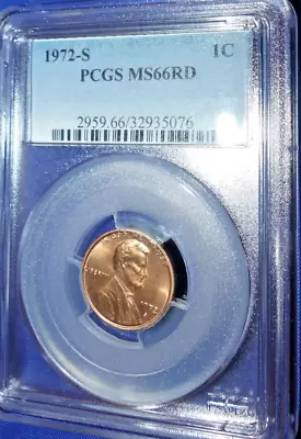 1972-S 1C RD Lincoln Memorial Cent-PCGS #2959 Grade MS66RD--207-2d • $38