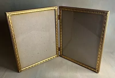 VTG MCM Ornate Brass Tone Metal Bi-Fold Double 8x10 Hinged Picture Frame • $0.99