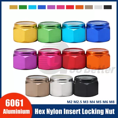 Aluminium Nylock Hex Nut Nylon Insert Lock Nuts Metric M2 M2.5 M3 M4 M5 M6 M8 • $2.49