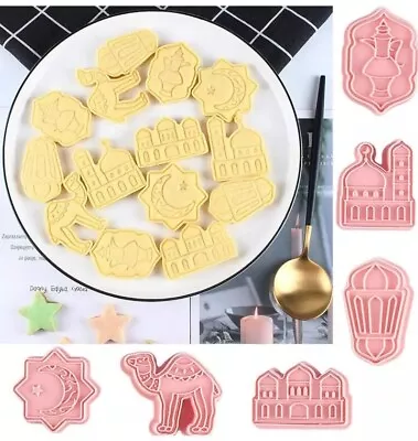 6pcs DIY Cake Party Supplies Fondant Eid Mubarak Biscuit Cutter 3D Cookie Mold • £4.63