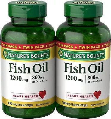 $12 • Buy TWIN PACK Nature's Bounty Fish Oil, Supports Heart Health, 1200 Mg, Softgels