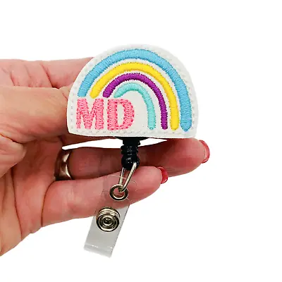 MD Badge Reel Retractable ID Holder Medical Doctor Name Tag Clip Physician Gift • $10.39