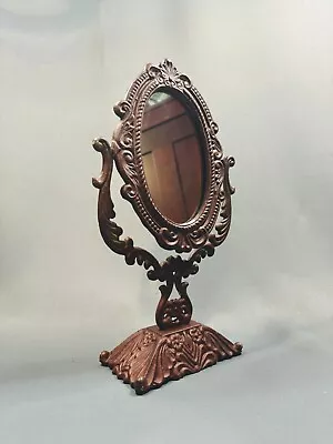 Small Cast Iron Swivel Vanity Tabletop Mirror On Stand Vintage Mauve Heavy VGUC • $38
