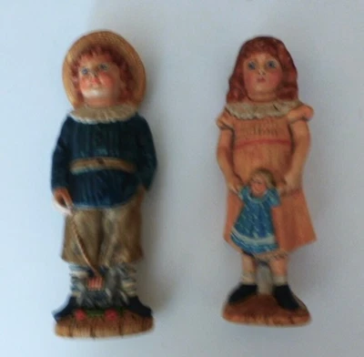 $195 • Buy Vaillancourt Folk Art Chalkware 1993 BOY & GIRL PAIR