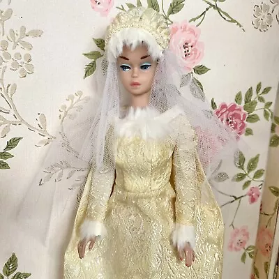 VTG Barbie 1963 Winter Wedding 1880 NOS Brocade Bride Dress Cap Veil Fur NO DOLL • $43.99