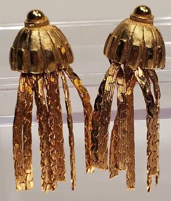 Vintage Retro Park Lane Dangle Tassel Chains Gold Tone Plated Clip Back Earrings • $28