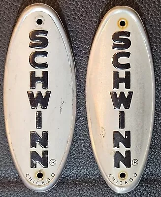 (2) Vintage Schwinn Head Badge Chicago MadeWhite W/Black Letters NO Screws** • $25