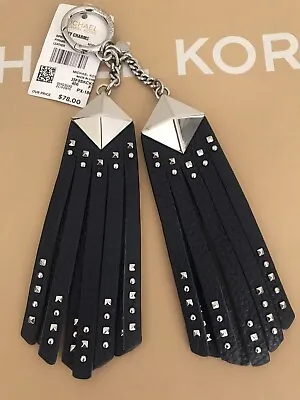 Michael Kors Pyramid Stud Tassels Leather Keychain Handbag Charm Silver Logo • $39.99